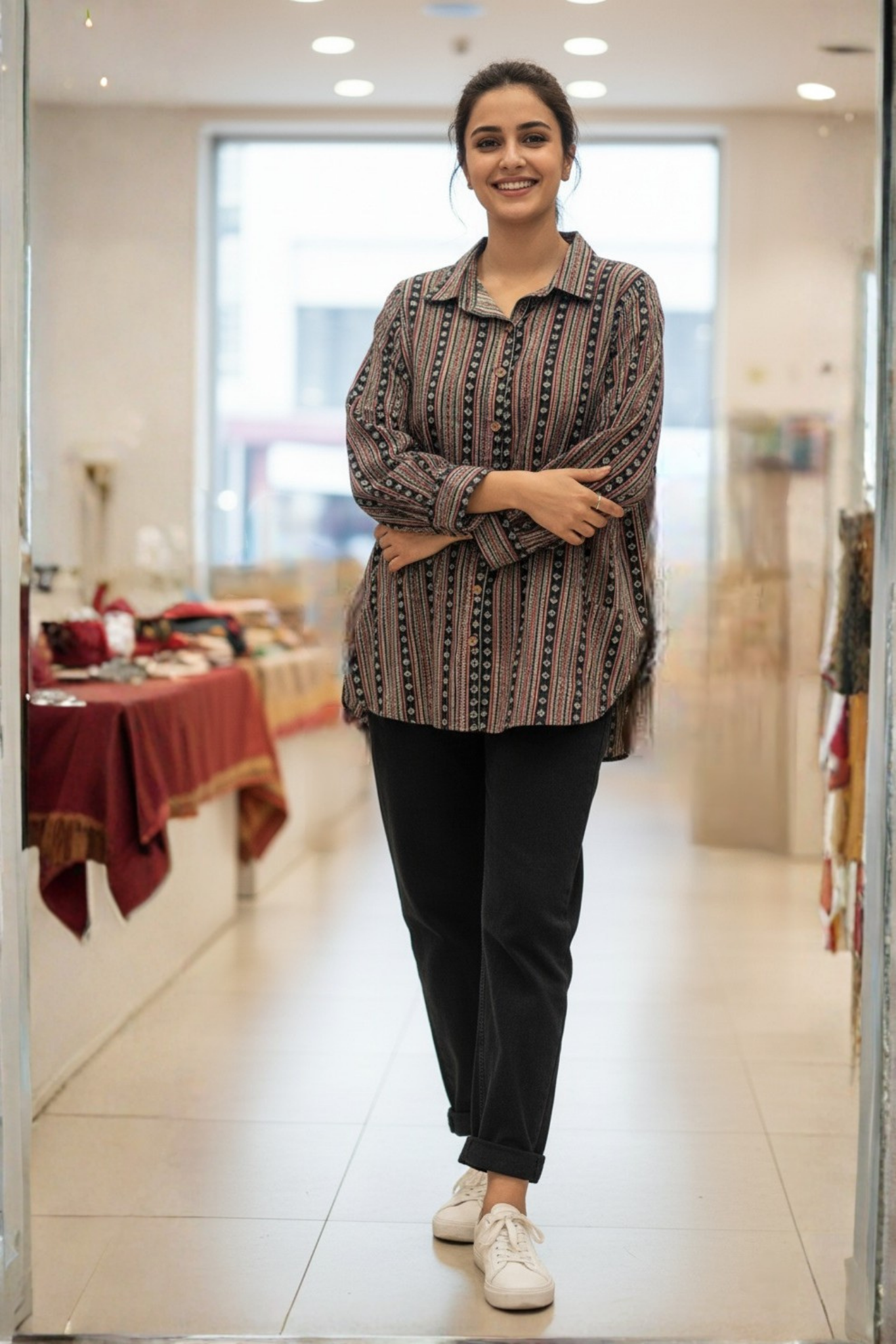 Forest Mosaic  Cotton Button Down Shirt