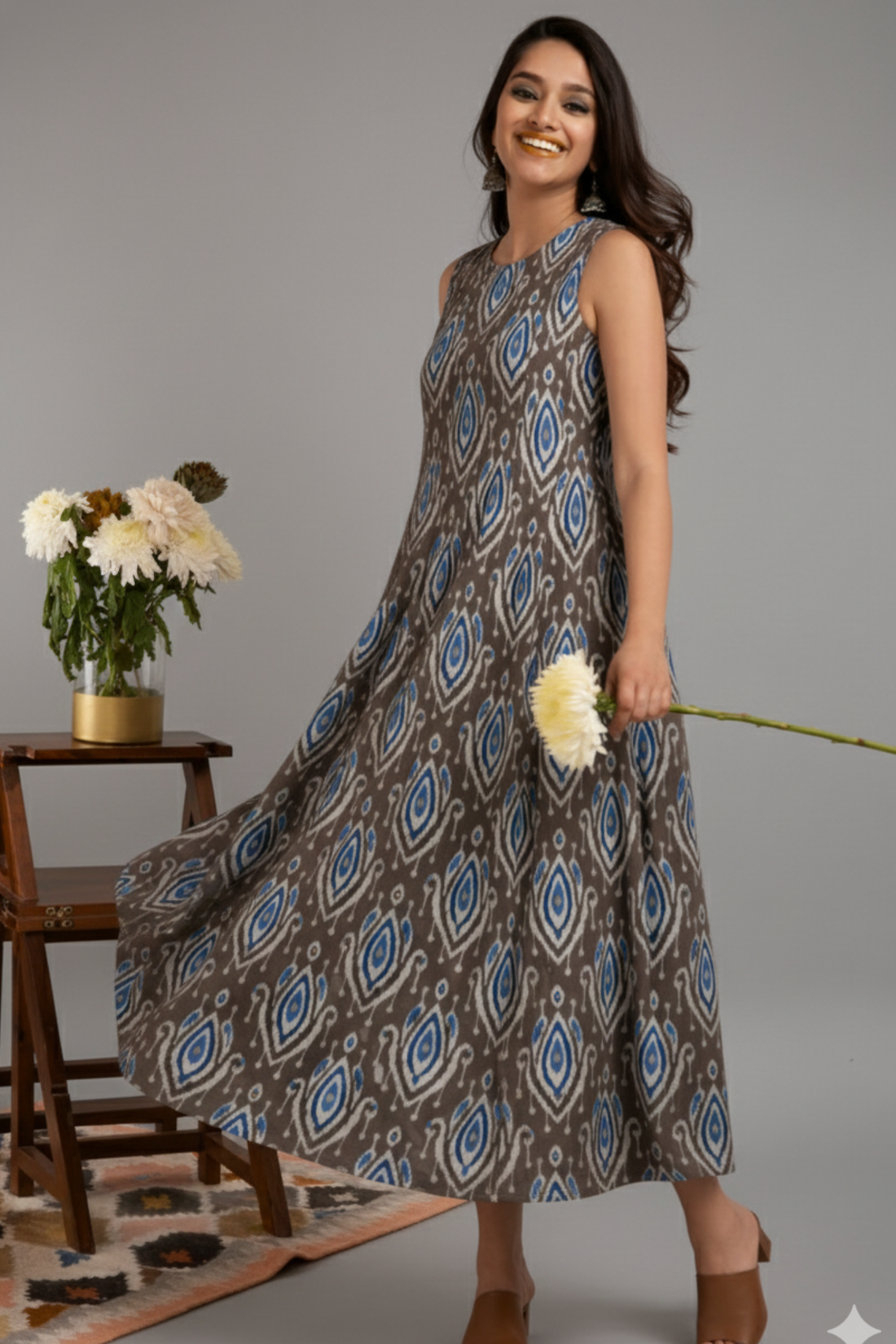 Grey_Aqua_Rhythm_Long_Sleeveless_Dress