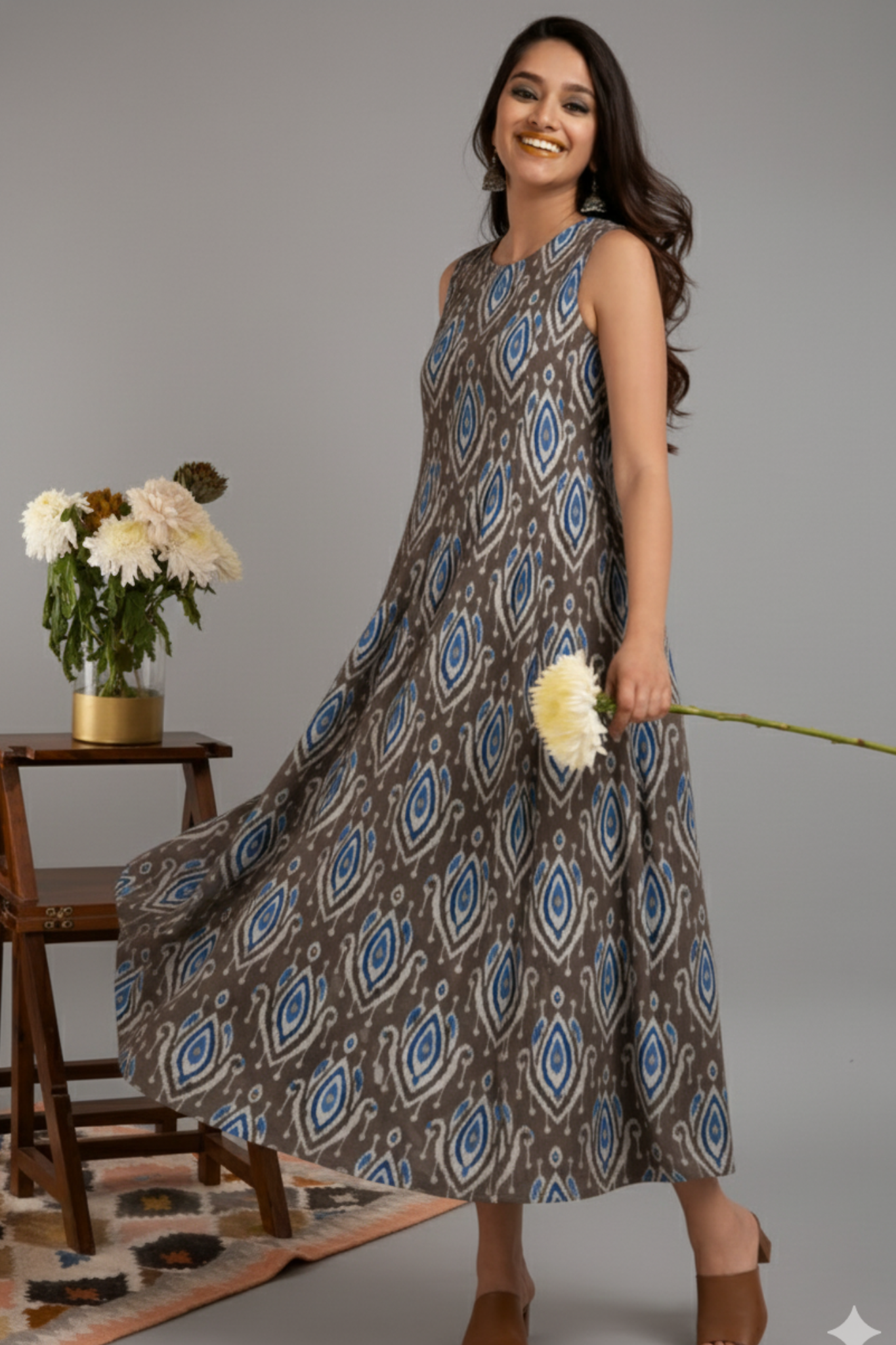 Grey_Aqua_Rhythm_Long_Sleeveless_Dress