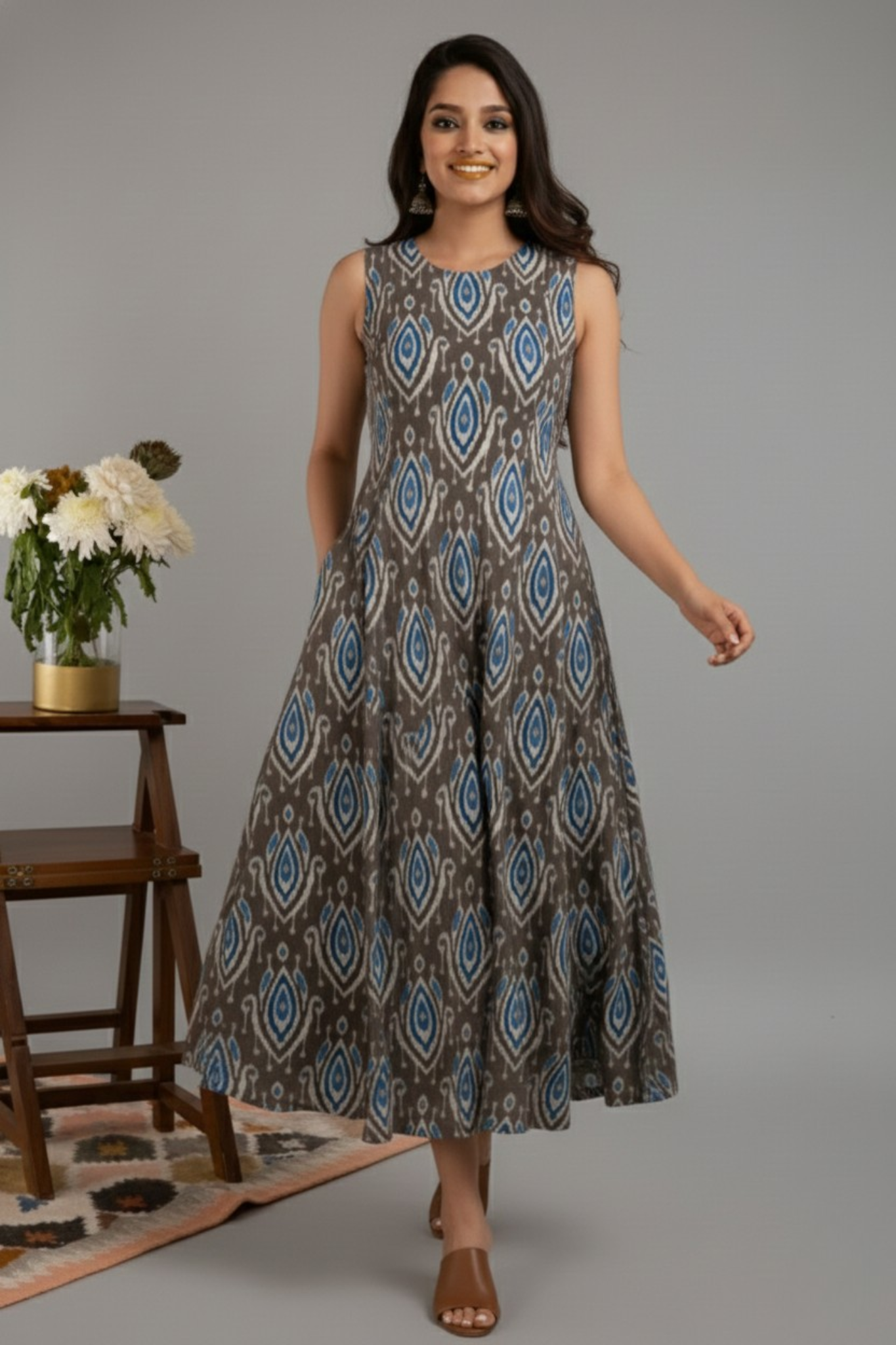 Grey_Aqua_Rhythm_Long_Sleeveless_Dress