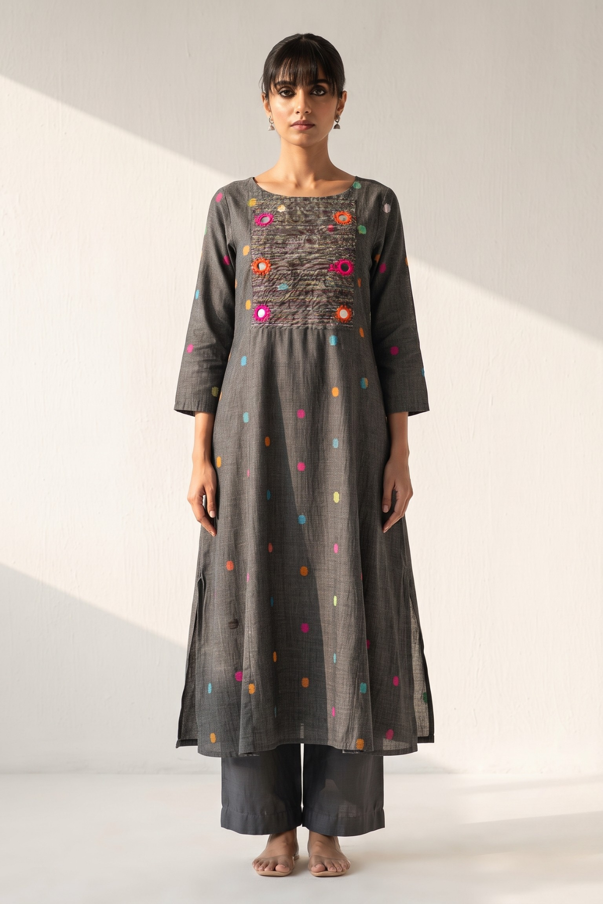 Grey_Misty_Multi_Polka_Cotton_Pintuck_Yoke_Kurta_with_Pockets
