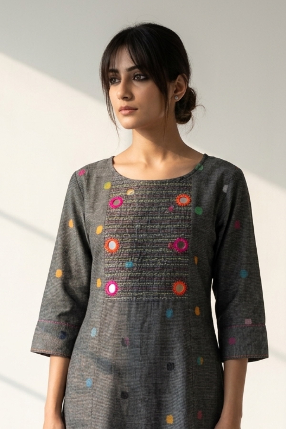 Grey_Misty_Multi_Polka_Cotton_Pintuck_Yoke_Kurta_with_Pockets