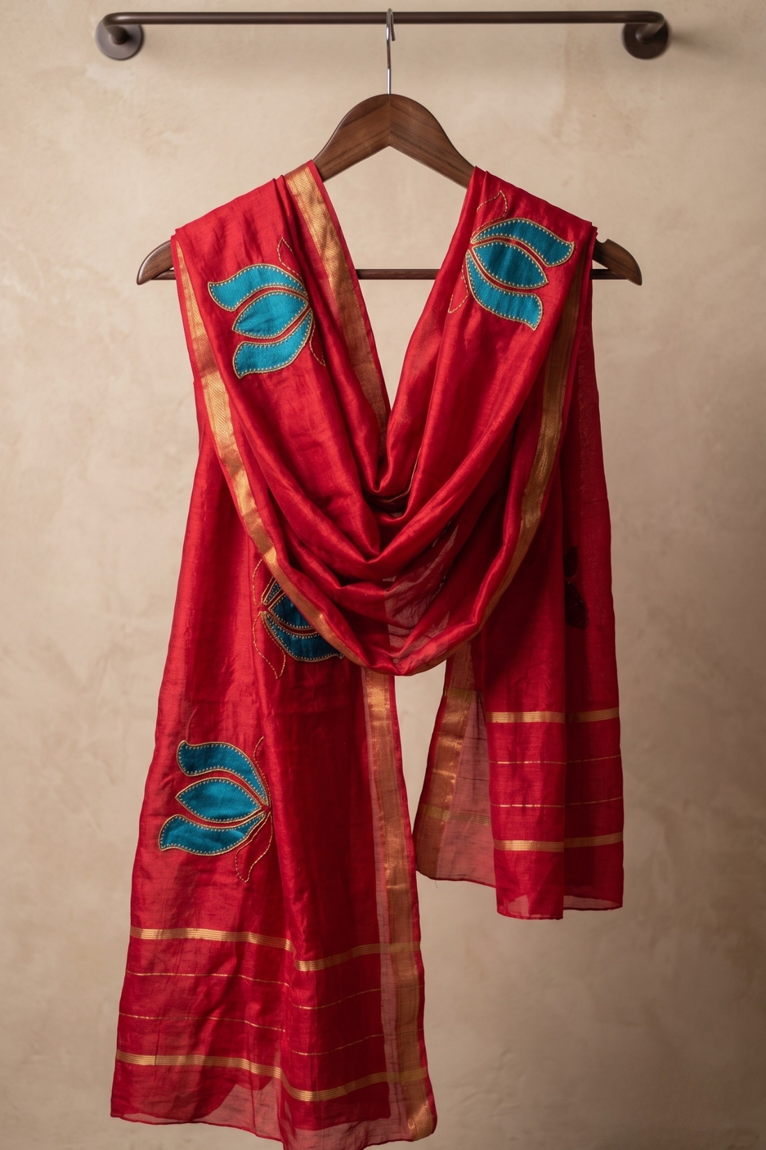 Handwoven_maheshwari_dupatta_-_blue_lotus_and_deep_ruby