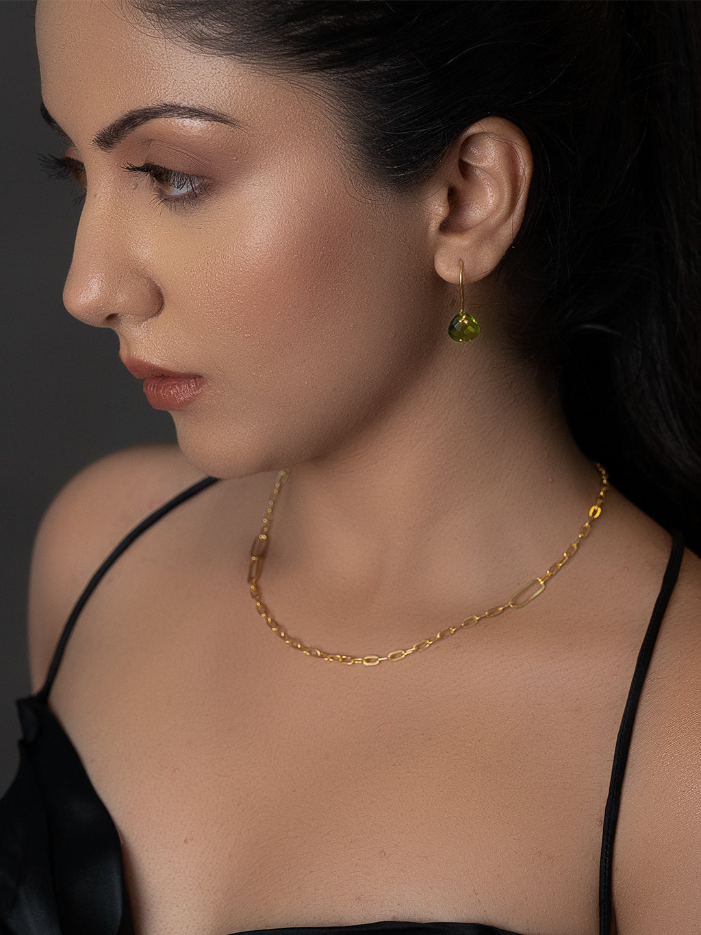 jewelry - berserk - Gold Plated Peridot Drop Loops