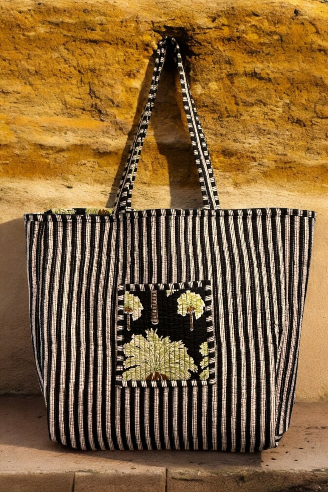 Reversible Cotton Quilted Tote - Palm Garden