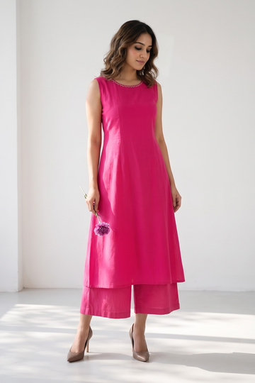Indian Pink Cotton Sleeveless Dress