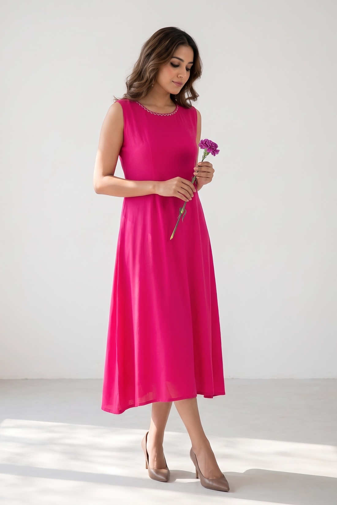 Indian Pink Cotton Sleeveless Dress