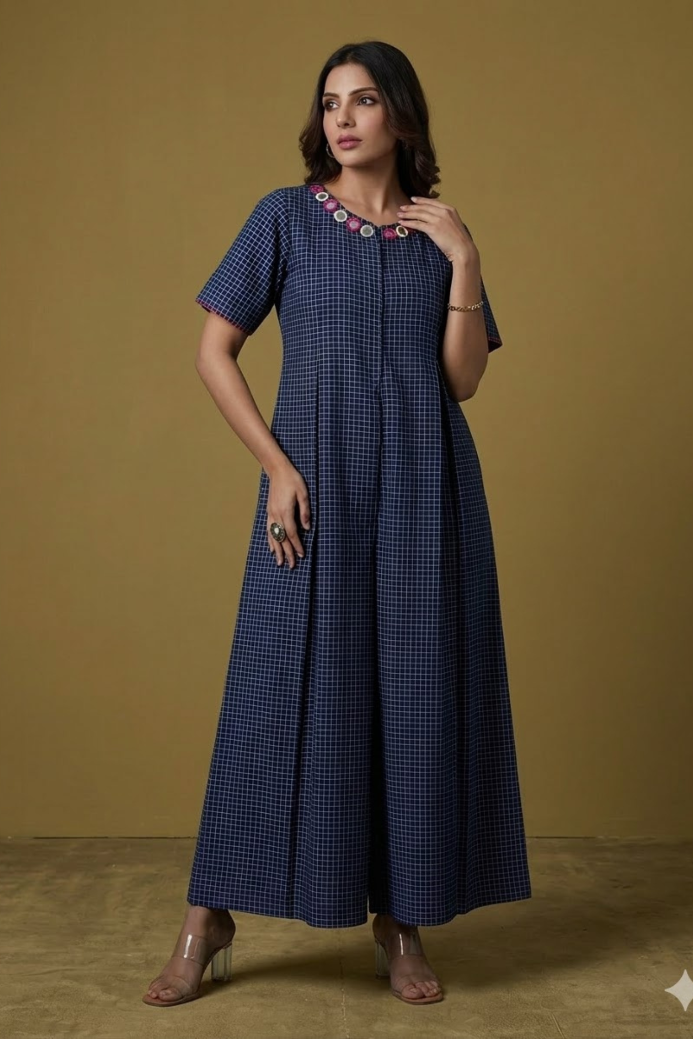 Indigo_Whisper_Checks_Front_Zipper_Cotton_Jumpsuit_with_Pockets__Sleeves