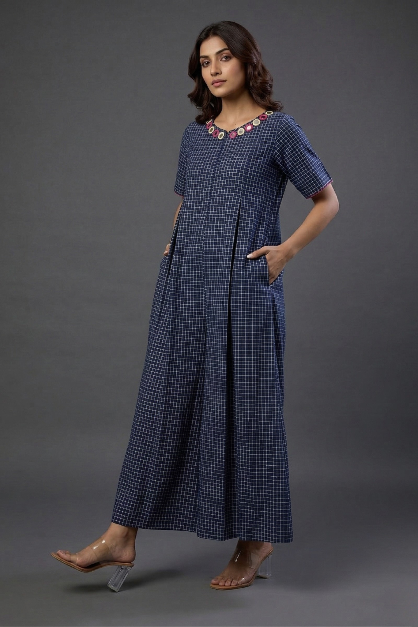 Indigo_Whisper_Checks_Front_Zipper_Cotton_Jumpsuit_with_Pockets__Sleeves