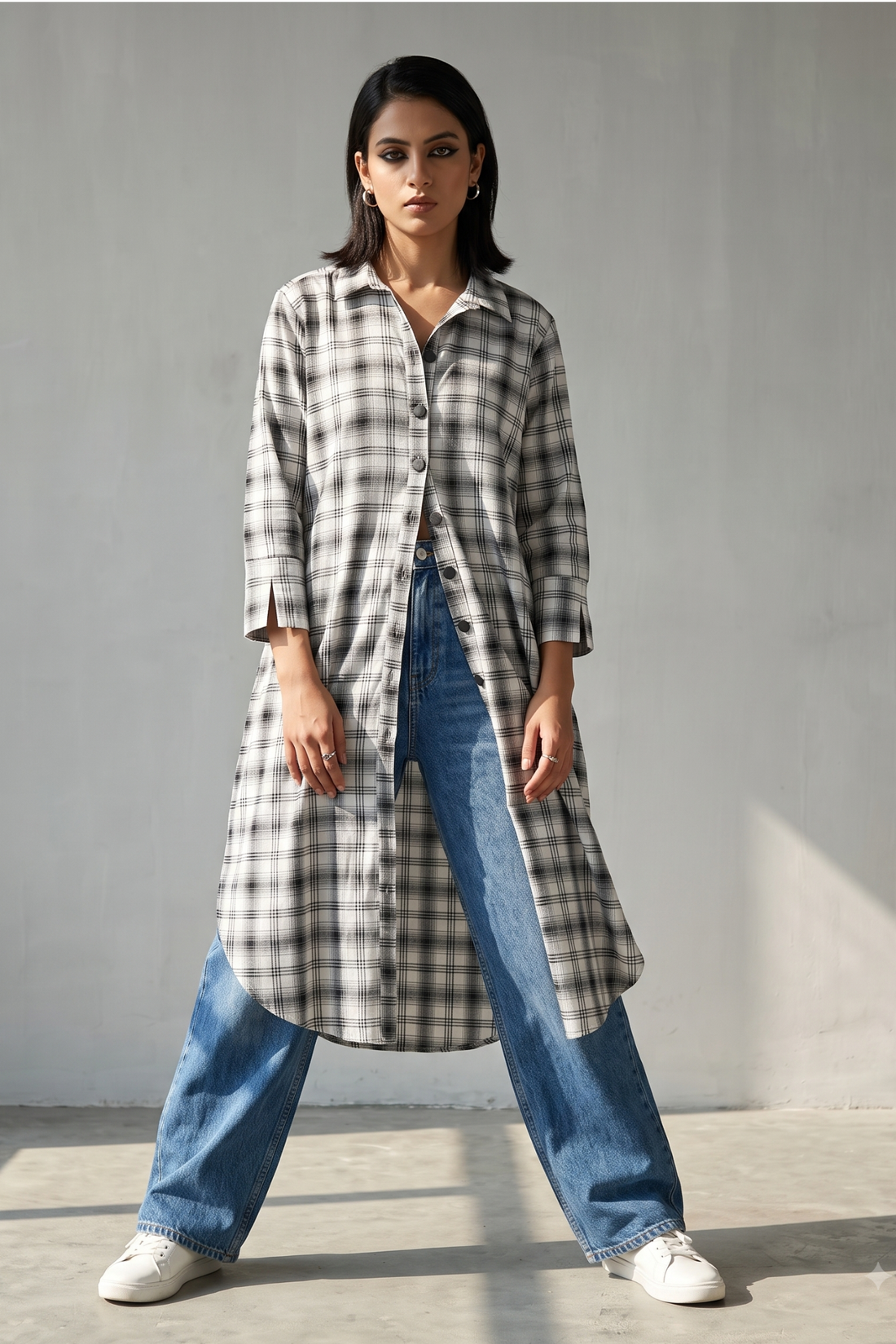 Madras checks Monochrome Shirt Dress