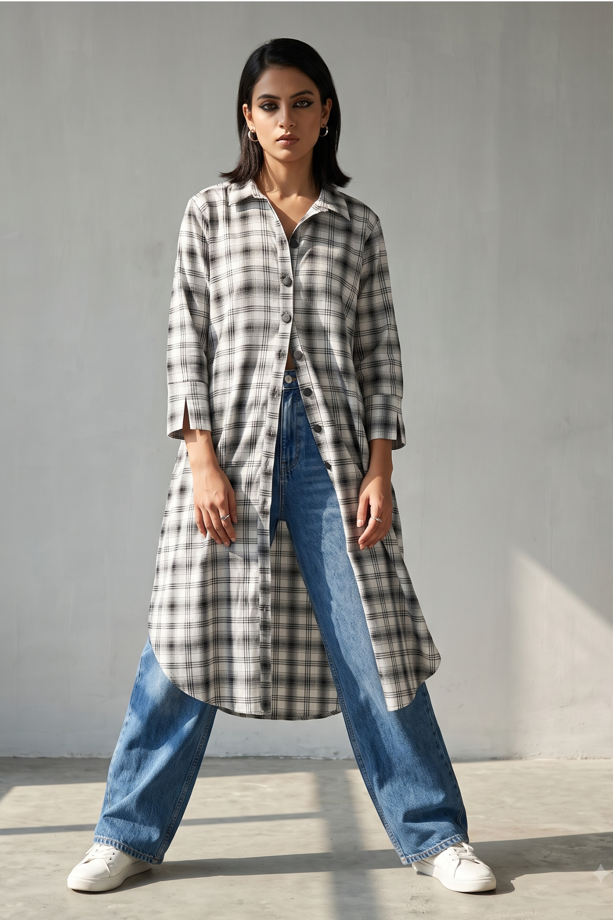 Madras checks Monochrome Shirt Dress