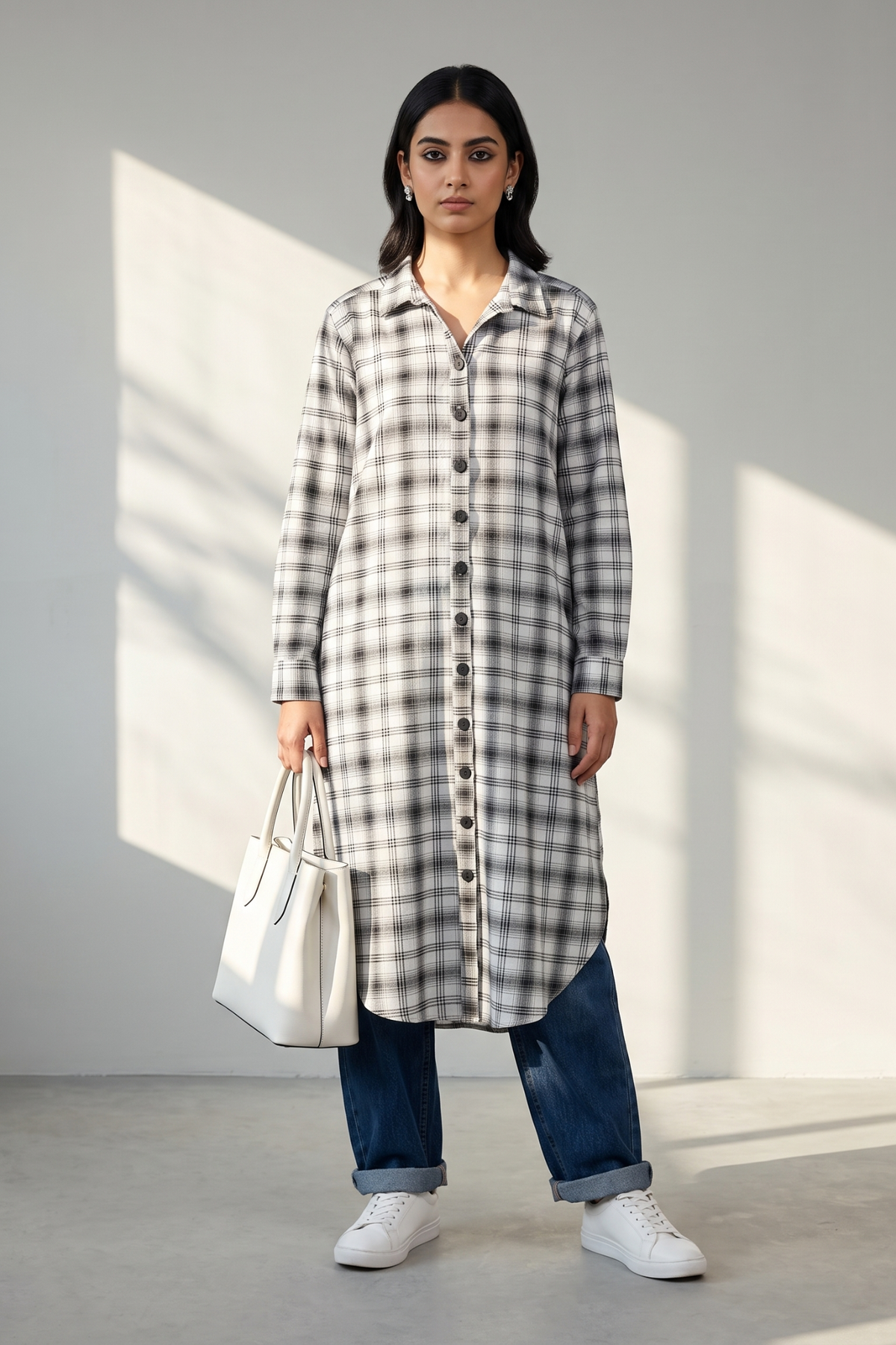 Madras checks Shirt Dress in monochrome 