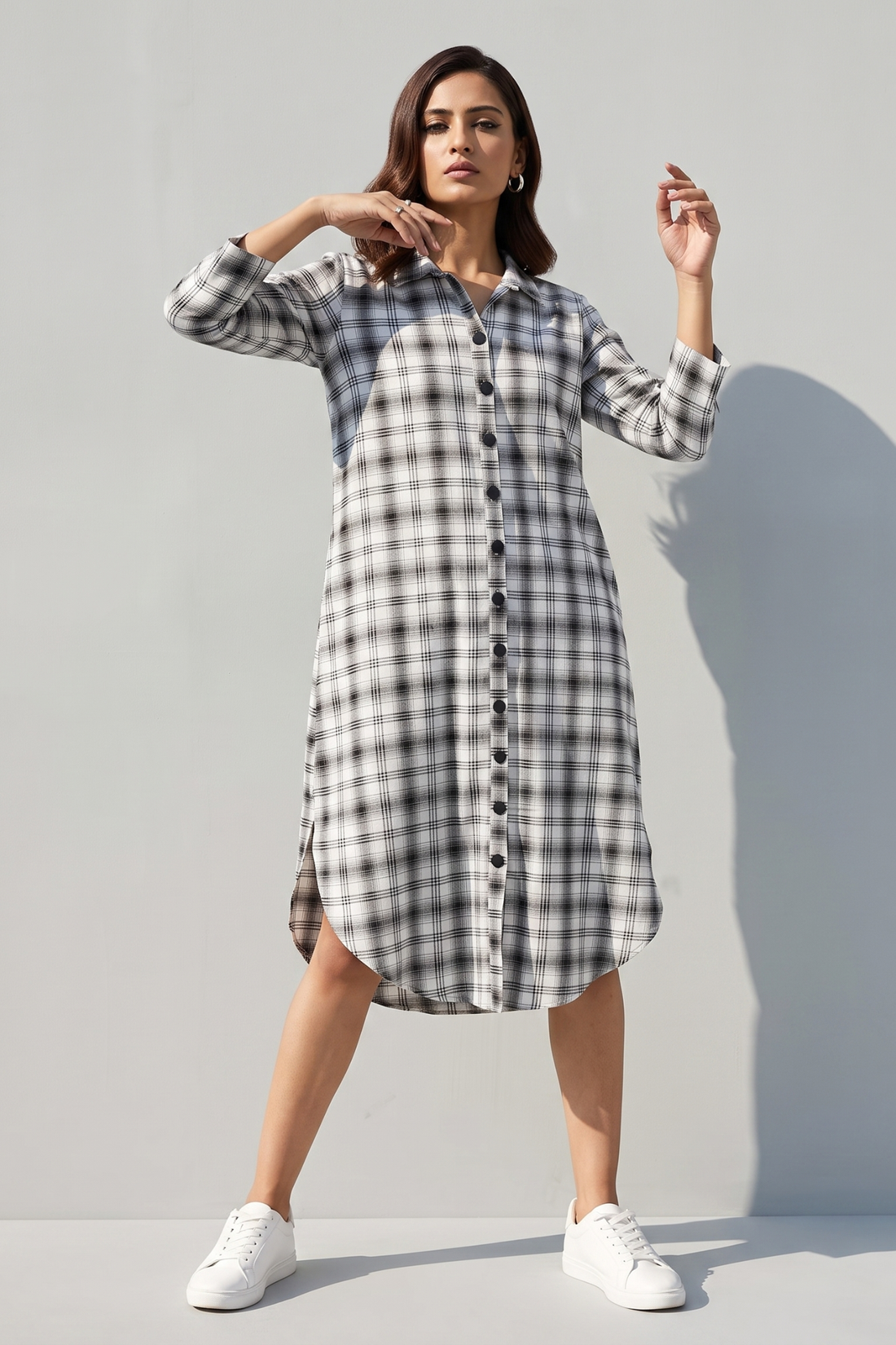 Madras checks Monochrome Shirt Dress
