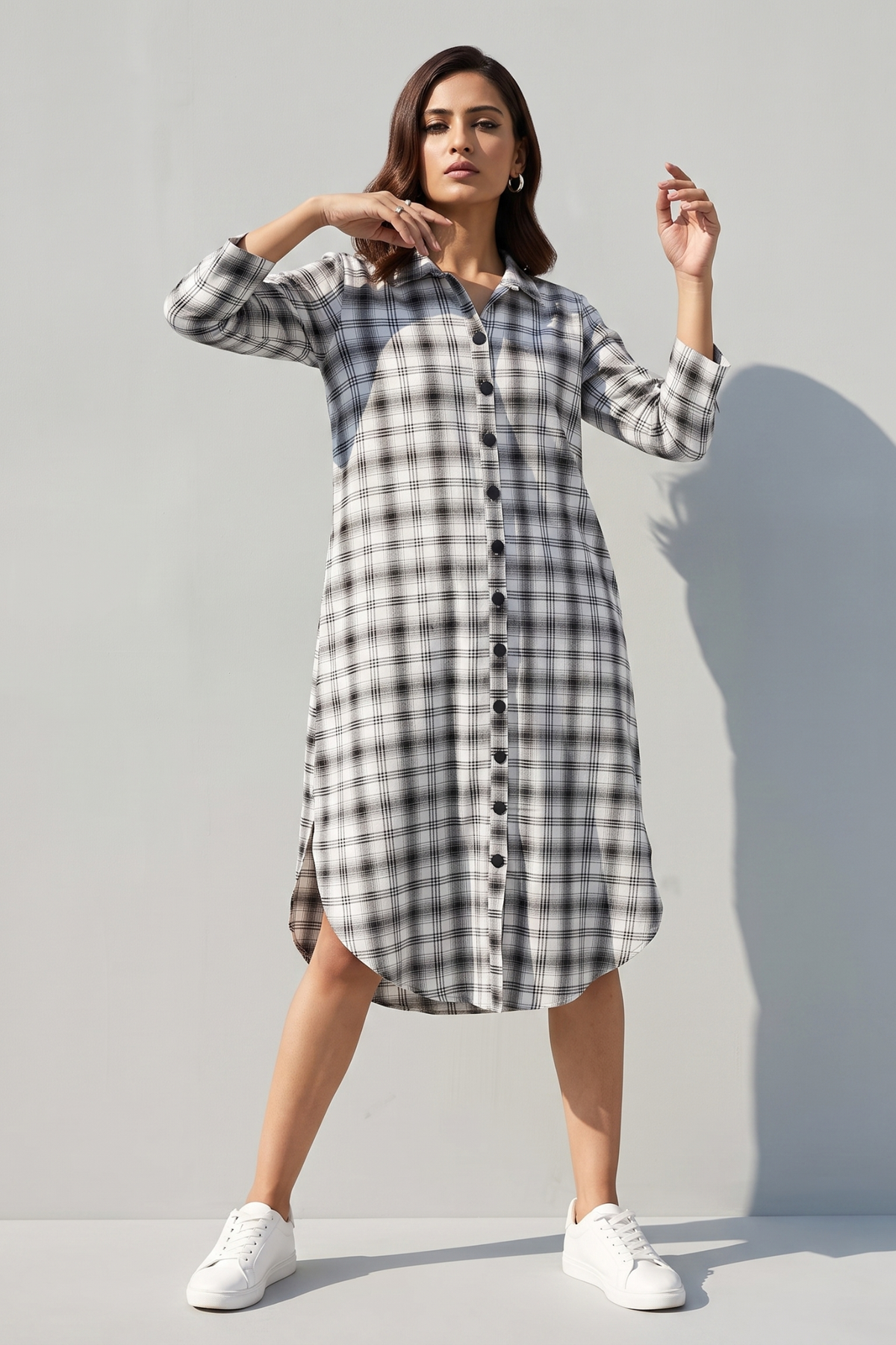 Madras checks Shirt Dress in monochrome 
