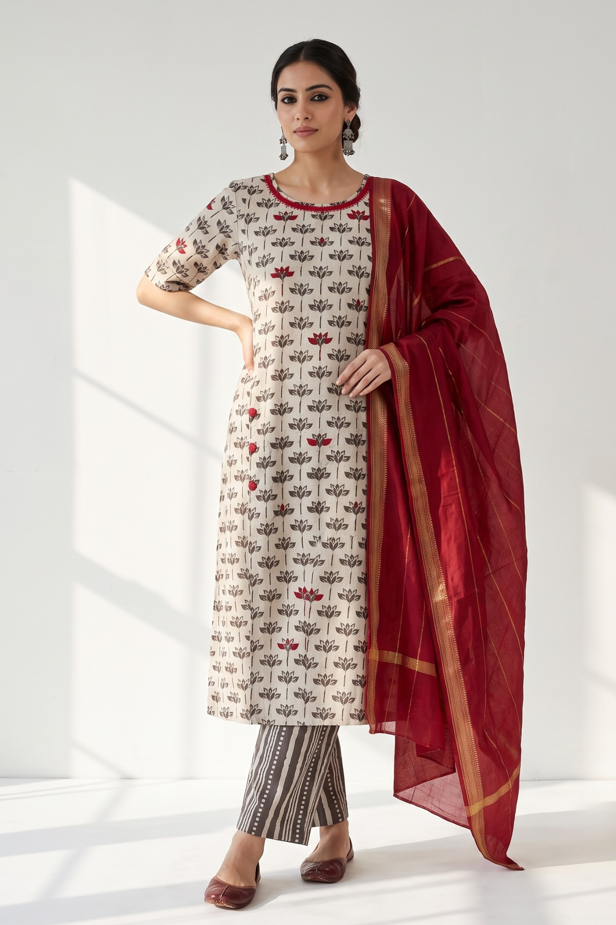 Kashish_Grey_Petal_Bloom_Side_button_Front_Slit_Kurta