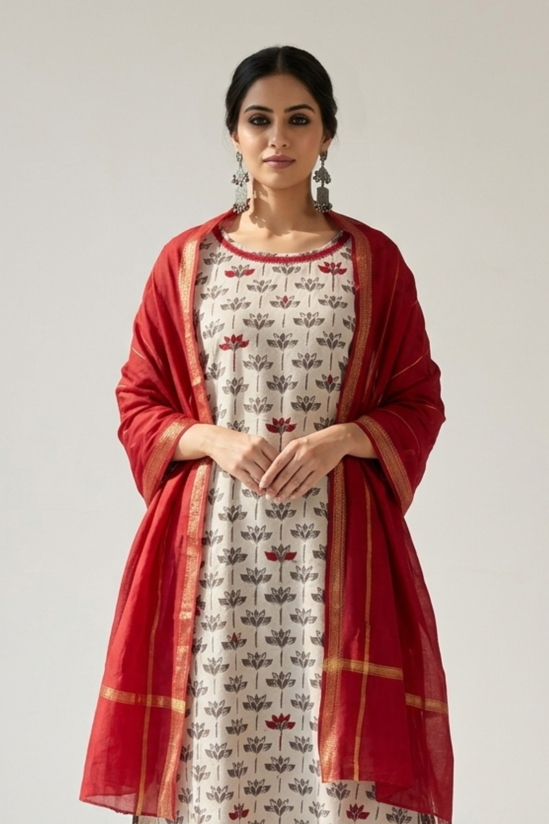 Kashish_Grey_Petal_Bloom_Side_button_Front_Slit_Kurta
