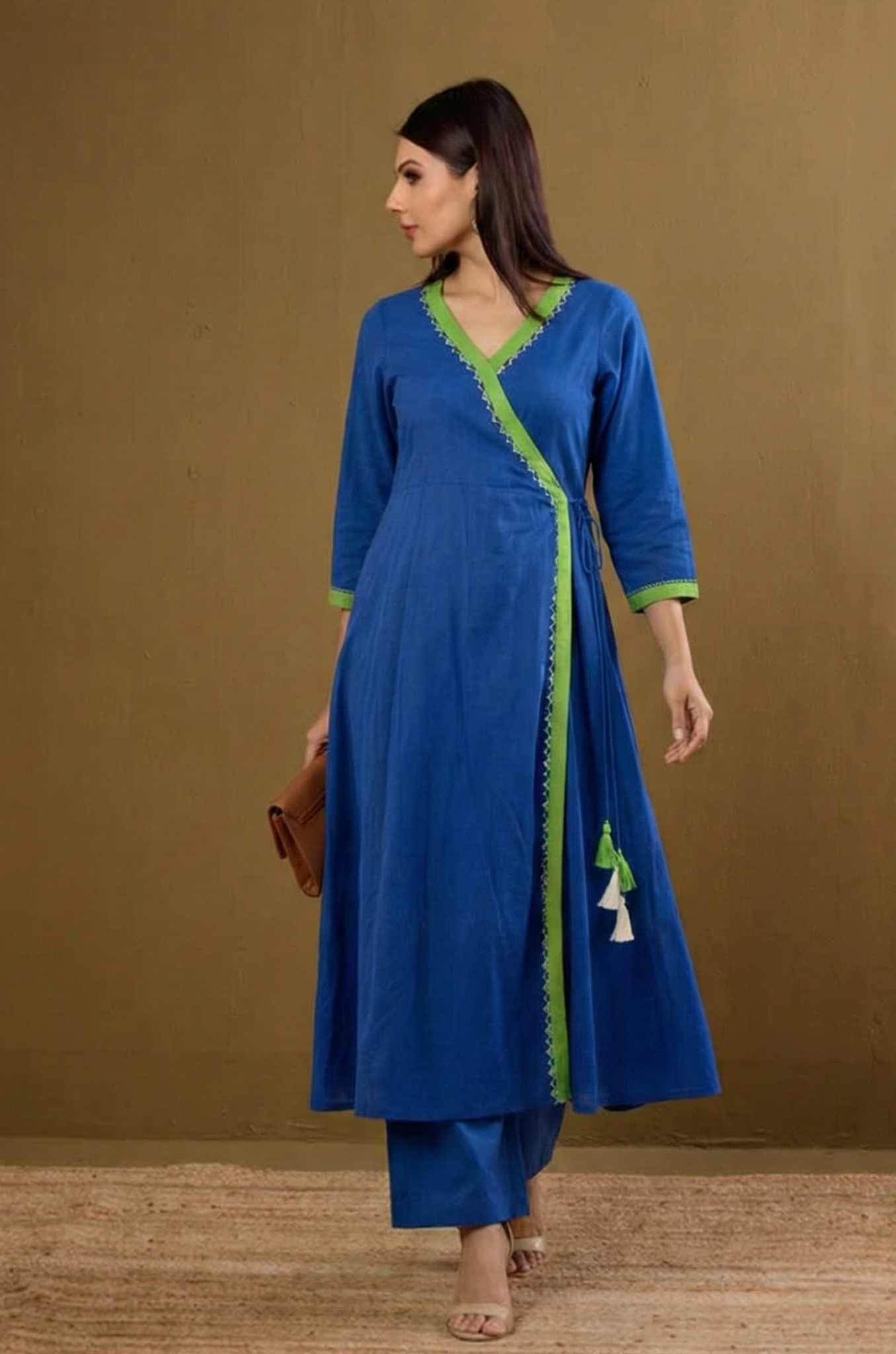 Lime Lagoon Tie-Up Cotton Angrakha Kurta