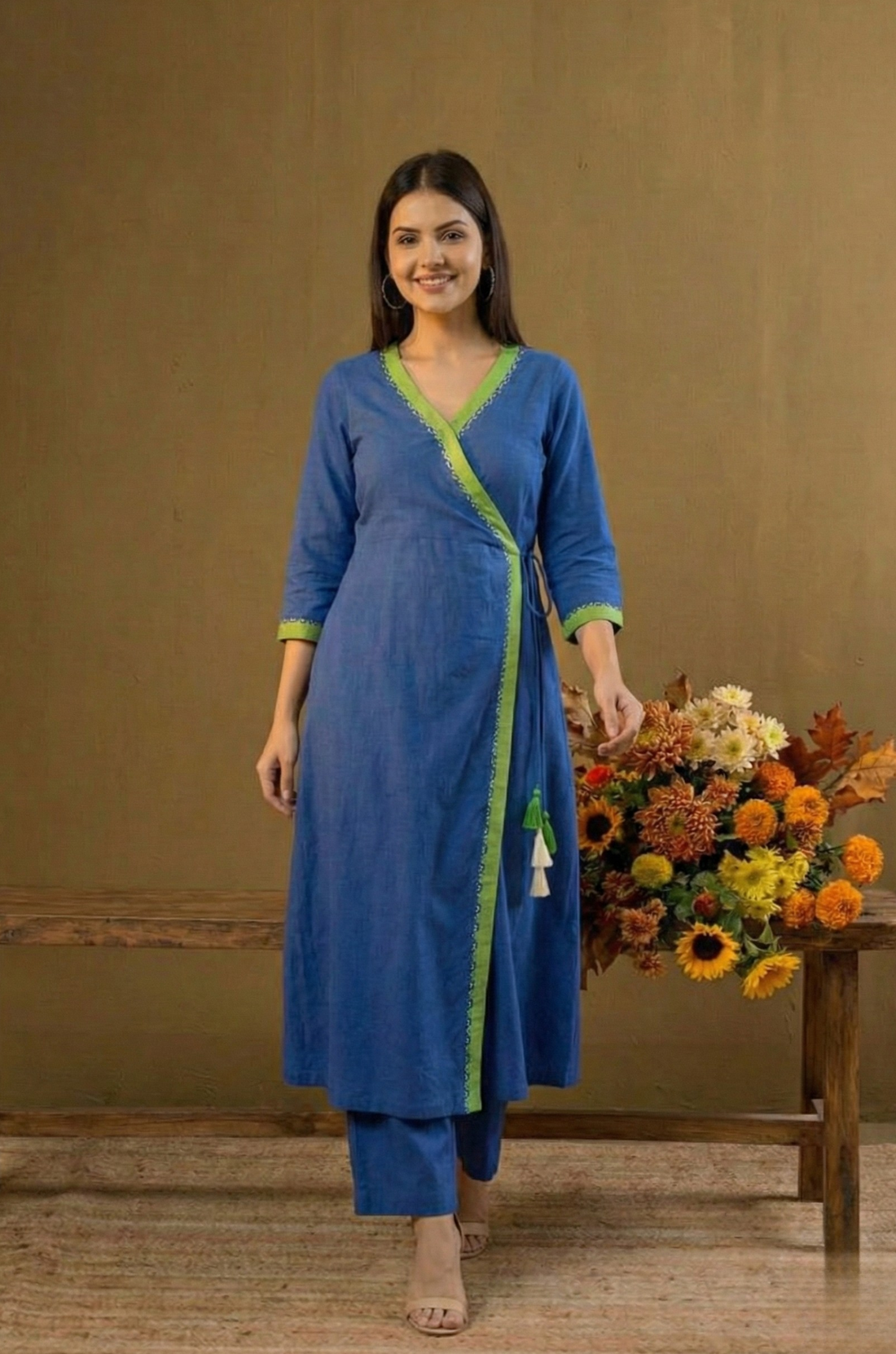 Lime Lagoon Tie-Up Cotton Angrakha Kurta
