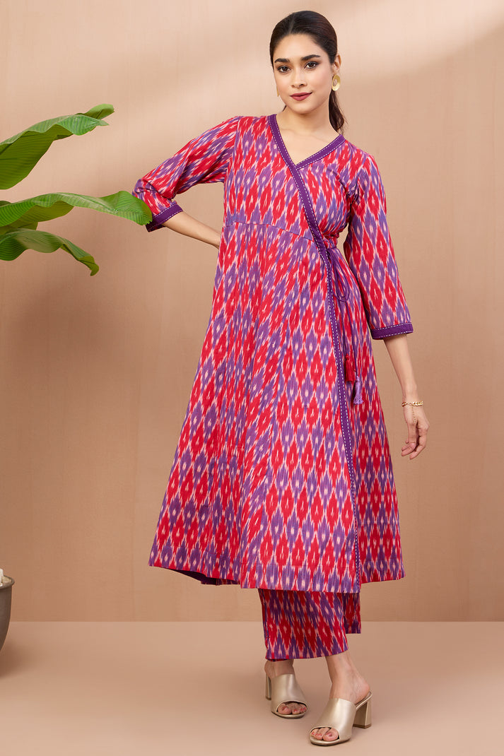 tie up angrakha kurta - amethyst red & dusk hues