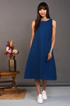 Midi sleeveless dress in blue south cotton