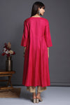Vibrant Indian Pink silk viscose anarkali with golden buttons and Pockets