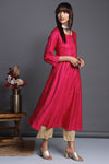 Vibrant Indian Pink silk viscose anarkali with golden buttons and Pockets