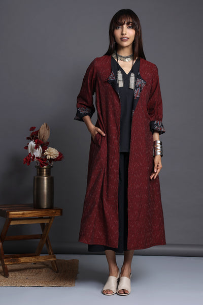 reversible choga (only jacket) - burgundy blooms & midnight oasis