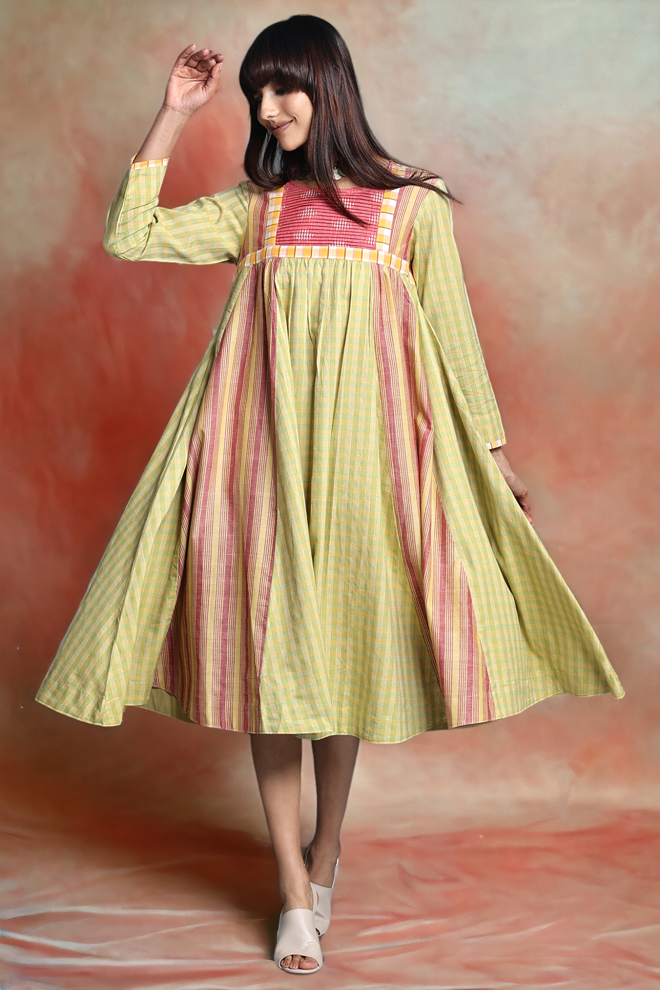 vintage big swirl dress - zesty checkered & plaid parade