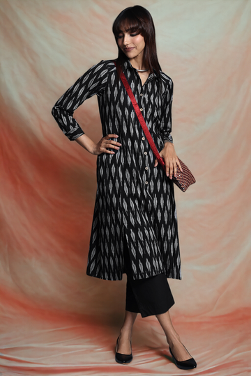 long shirt dress with front buttons - obsidian silver & constellations