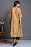 pintuck a-line chanderi kurta - gold & embroidery with pockets