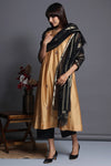 pintuck a-line chanderi kurta - gold & embroidery with pockets