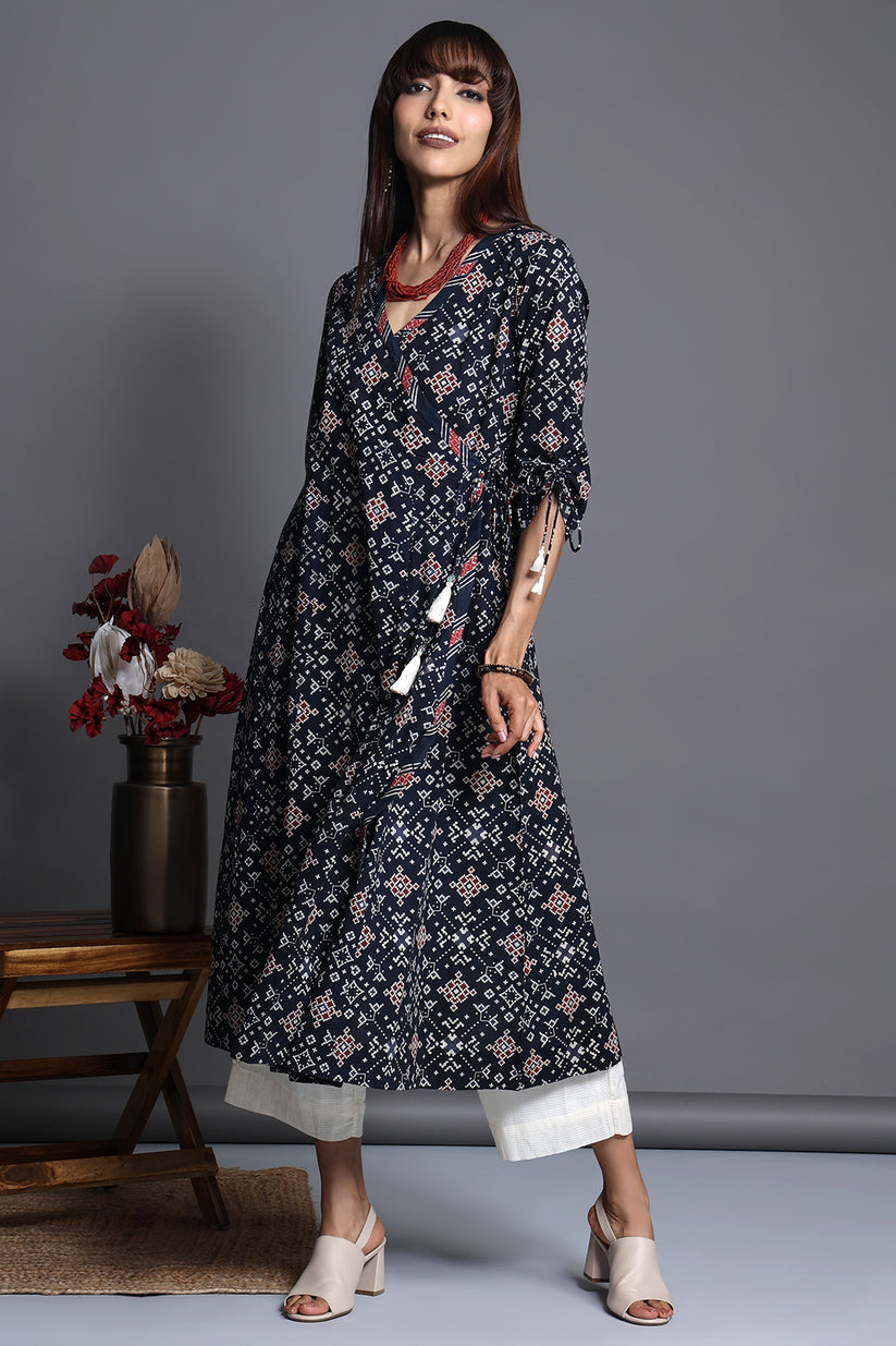 tie up angrakha kurta - cobalt lilies