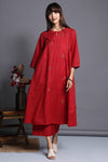 side gather a-line kurta - sundrenched crimson & gold accents