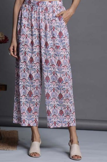 comfort fit cotton printed pants - pastel floral pants