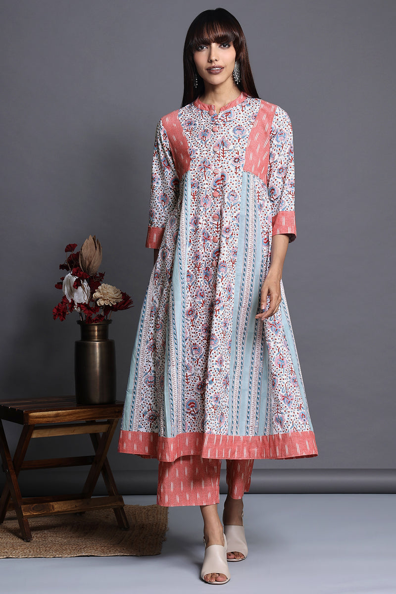 high collar button down anarkali - rosewater boom & tranquil oasis