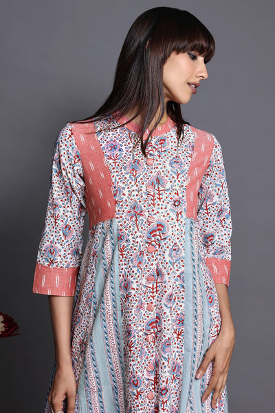 high collar button down anarkali - rosewater boom & tranquil oasis