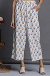comfort fit cotton printed pants - white yellow sunflower buttis