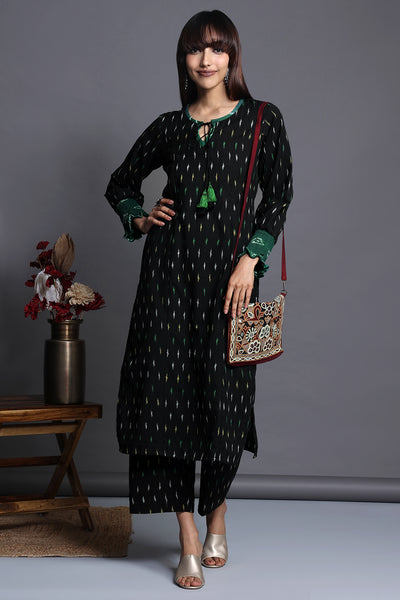 long kurta with smocked sleeve details - noir velvet & speckled elegance