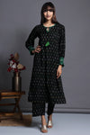 long kurta with smocked sleeve details - noir velvet & speckled elegance