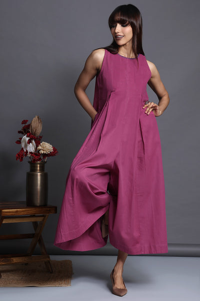 sleeveless jumpsuit with pockets - serendipitous magenta & soft orchid