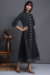 mandarin collar long button down maxi dress - ink - drenched starry night