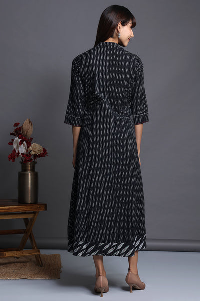 mandarin collar long button down maxi dress - ink - drenched starry night