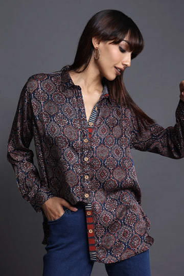 button down silk shirt - luxe indigo & glorious madder