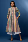 pleated pintuck collar dress - pastel rainbow & play of stripes