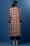 long zen yoke modal silk ajrakh kurta with pockets - madder skies & mughal elegance