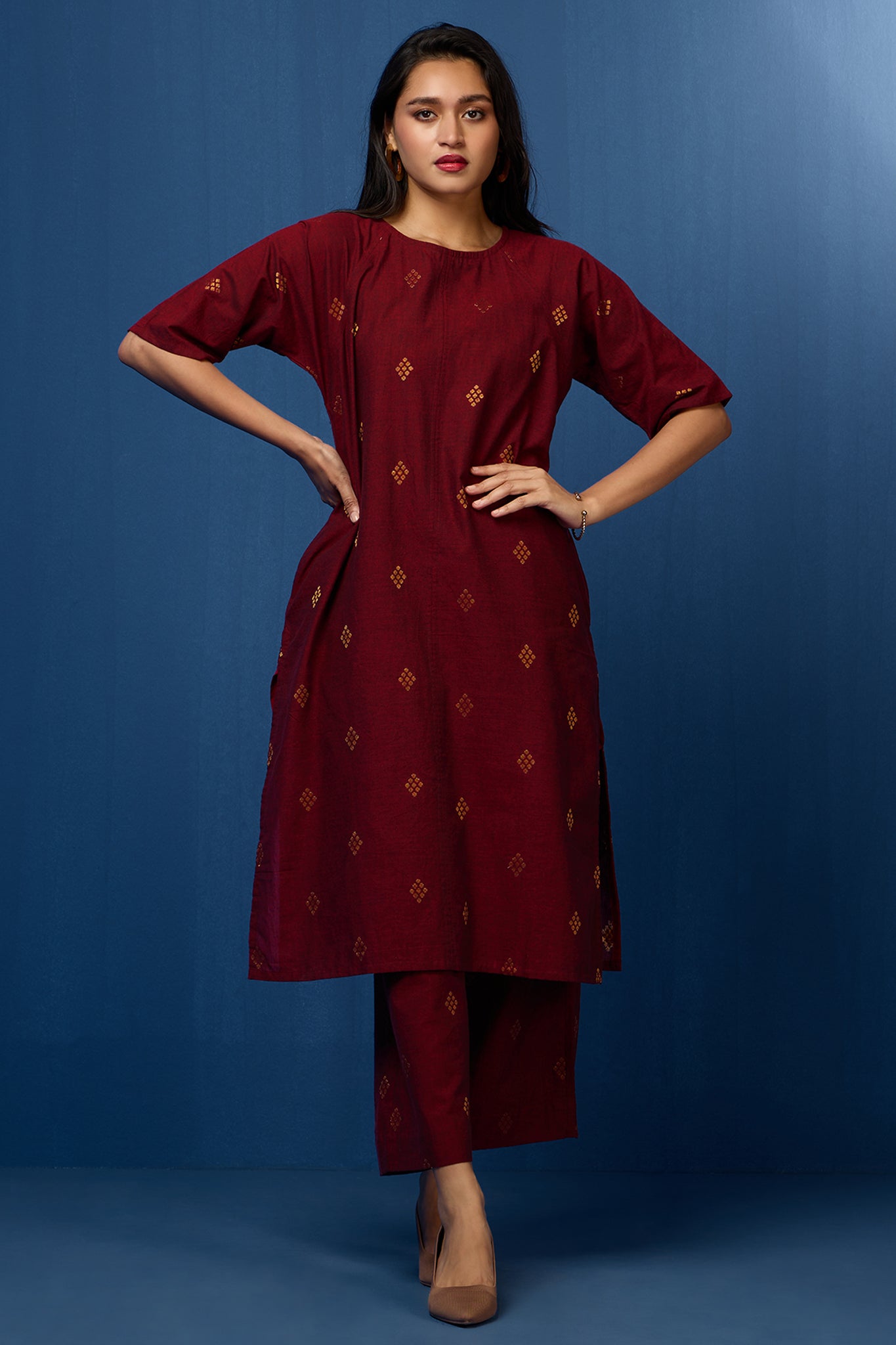 raglan sleeve tunic kurta with pockets royal and gilded opule