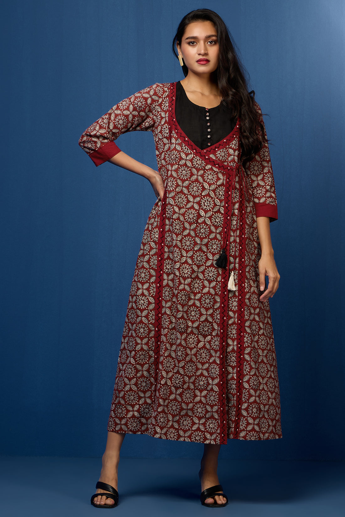 mughal dori angrakha with sleeveless dress - Raven Garden & Ruby Blossoms