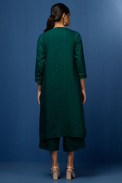button down tunic kurta with hand stitched details - Evergreen Opulence & Lush Charm