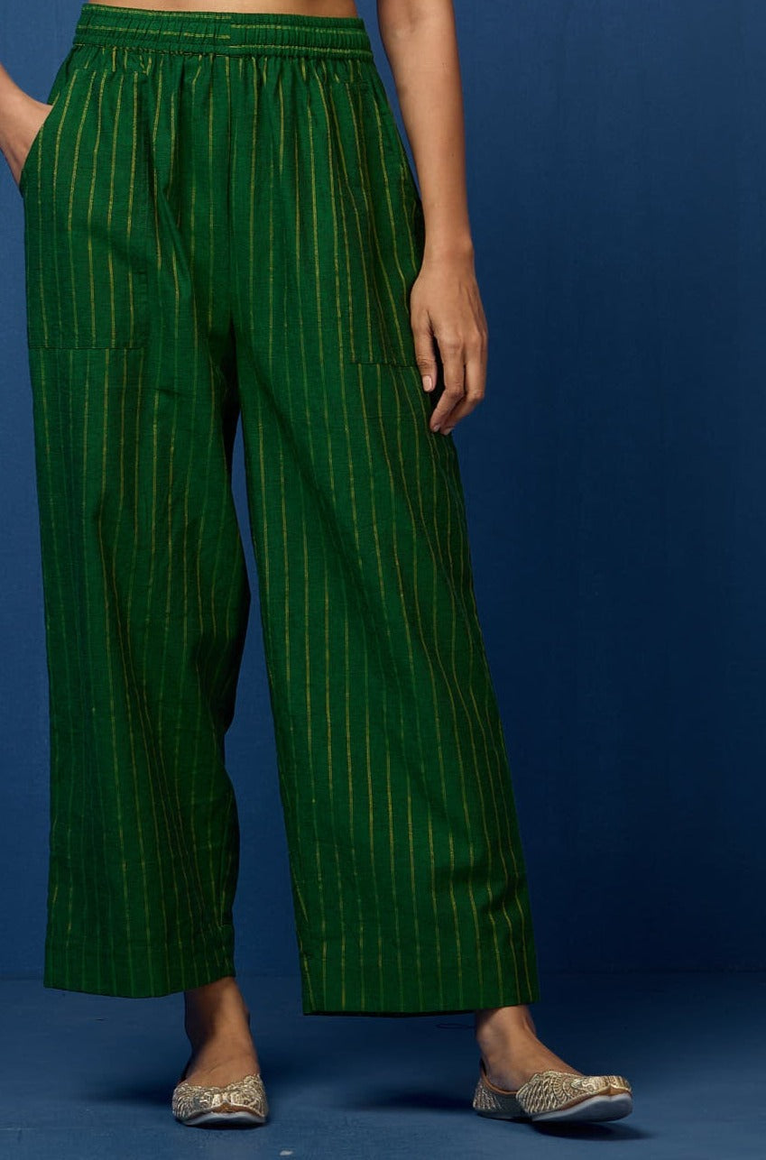 comfort fit pants - green zari lines