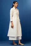 White cotton kurta with  zari lines and buttons